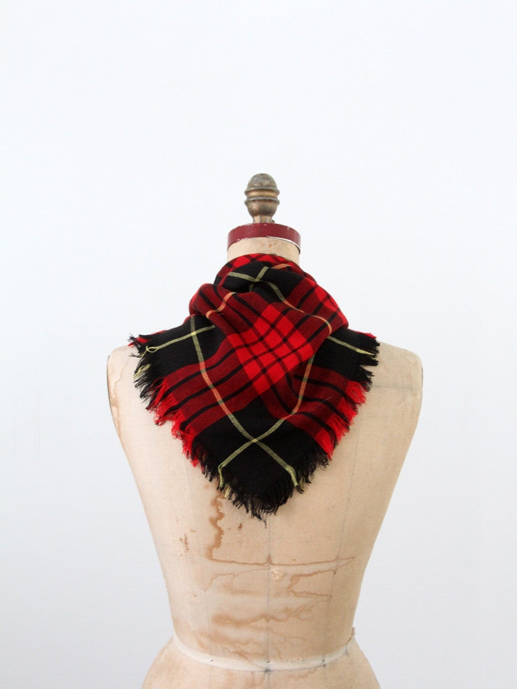 vintage red plaid wool scarf