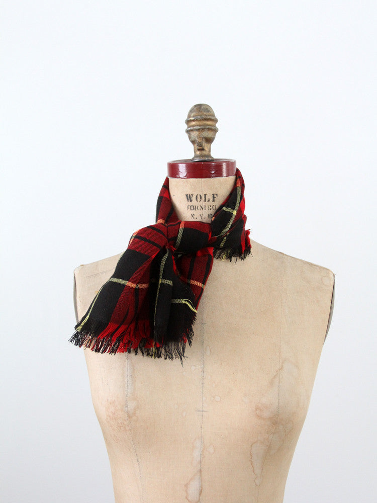 vintage red plaid wool scarf