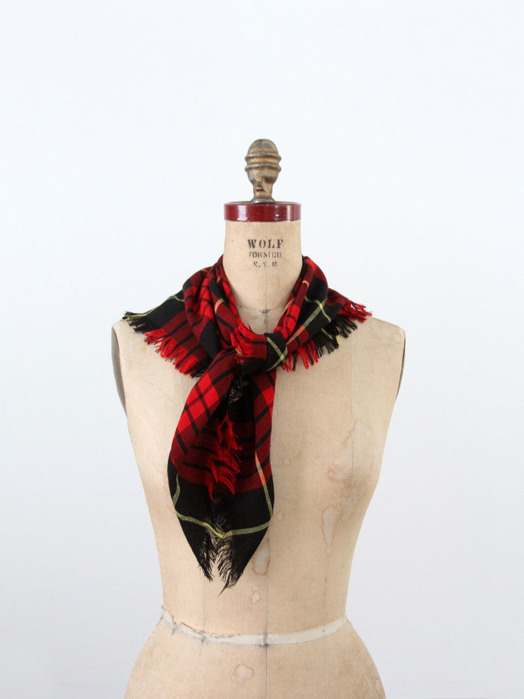 vintage red plaid wool scarf