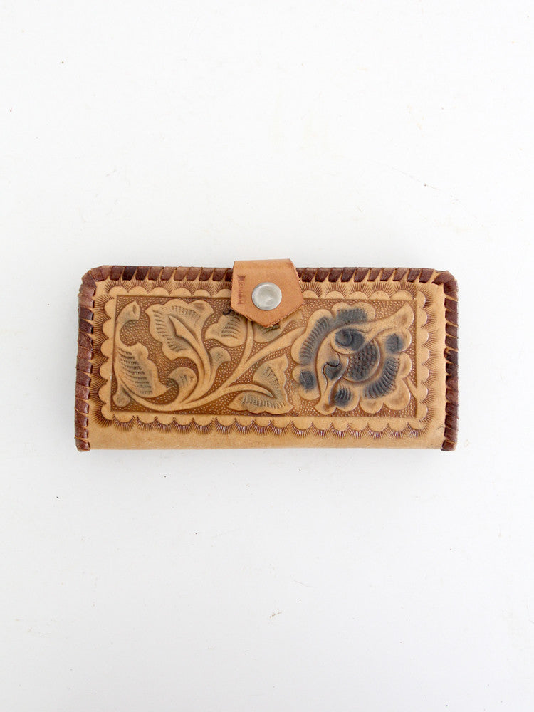 vintage 70s tooled leather wallet