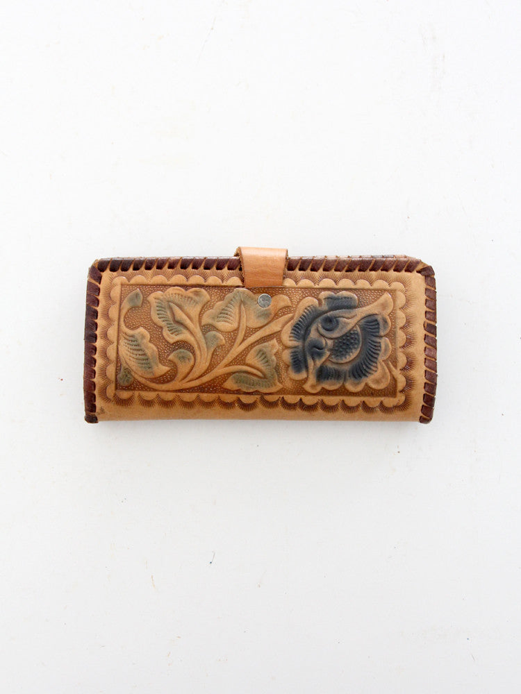 vintage 70s tooled leather wallet