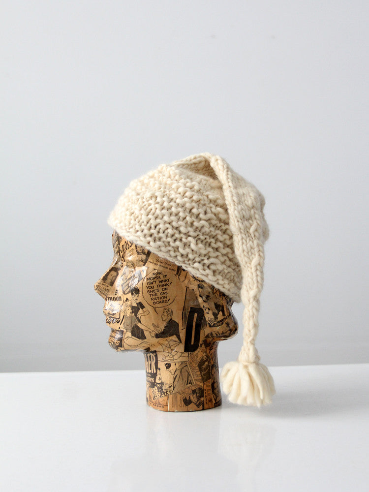 vintage knit ski hat with long tassel