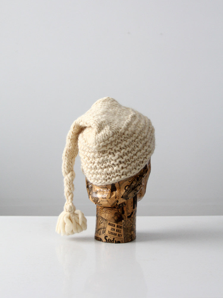 vintage knit ski hat with long tassel