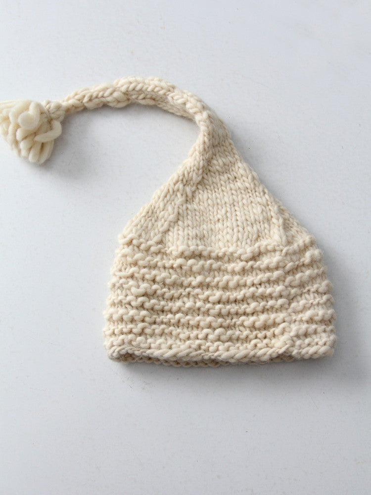 vintage cream knit hat
