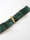 vintage 80s green leather belt with brass art buckle