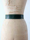 vintage 80s green leather belt with brass art buckle