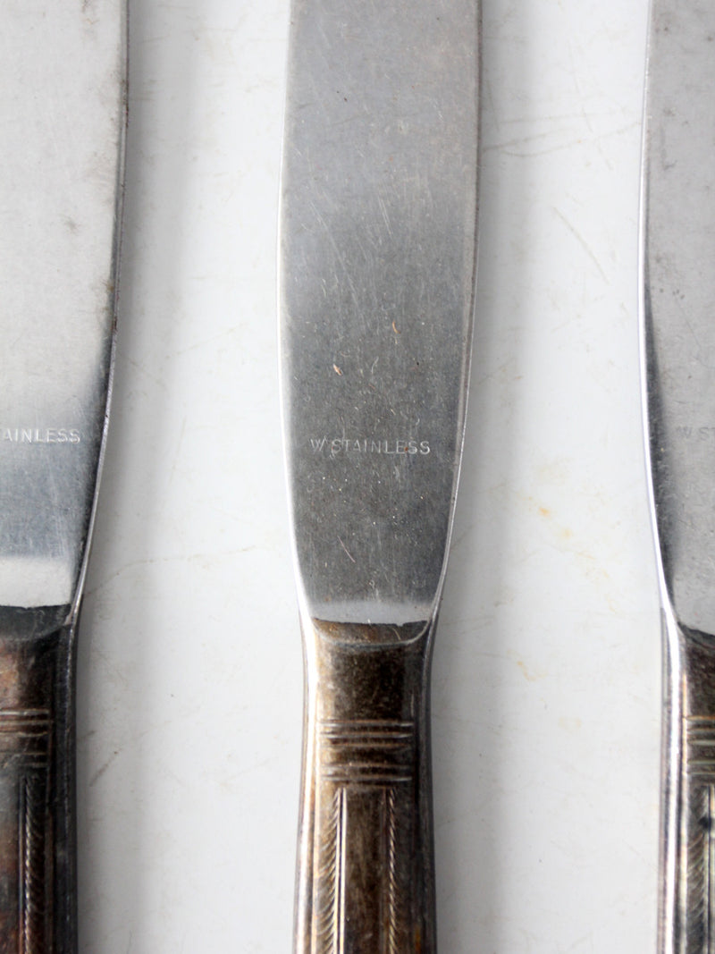 vintage silver plate dinner knife set