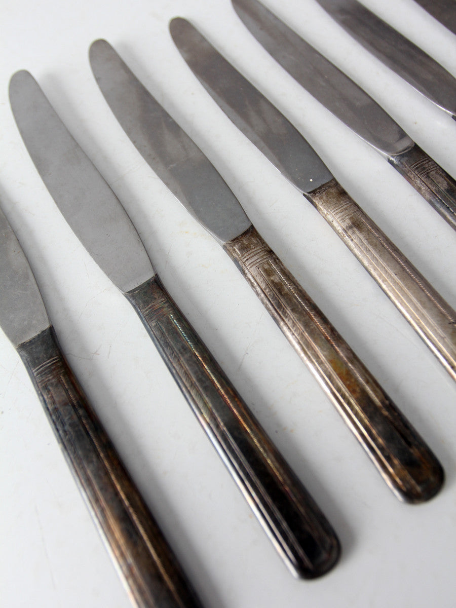 vintage silver plate dinner knife set