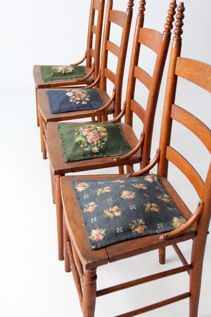 antique ladder back chairs with needlepoint upholstery