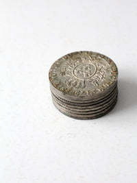 vintage 1788 sit nomen domini benedictum coin coaster set