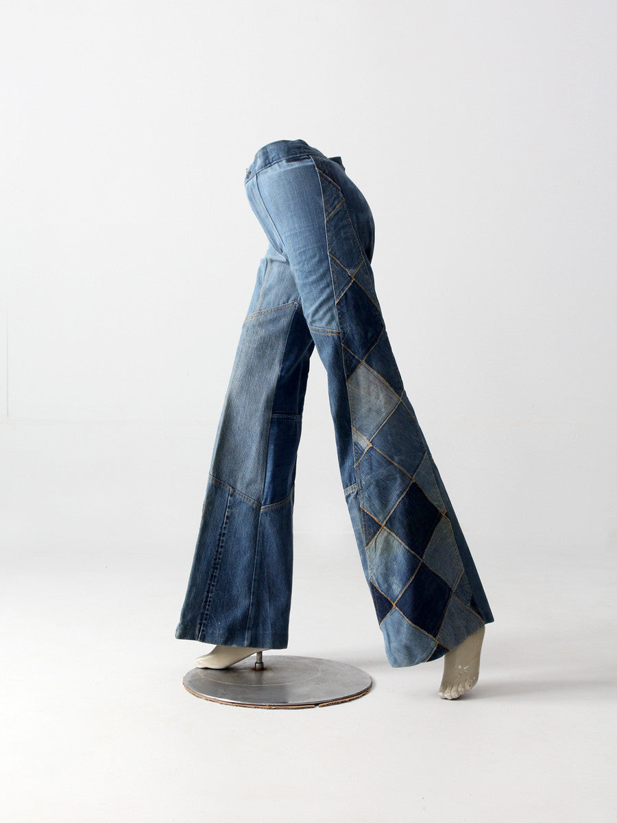 Vintage 70s Antonio Guiseppe Patchwork Denim Jeans, 26 x 34