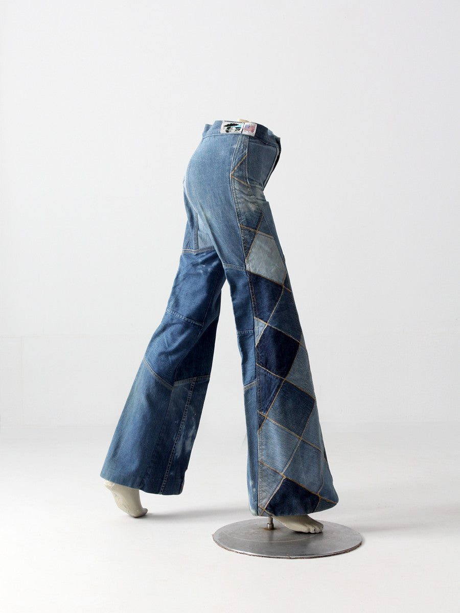 vintage 70s Antonio Guiseppe patchwork denim jeans, 26 x 34
