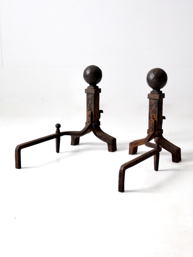 antique wrought iron andirons