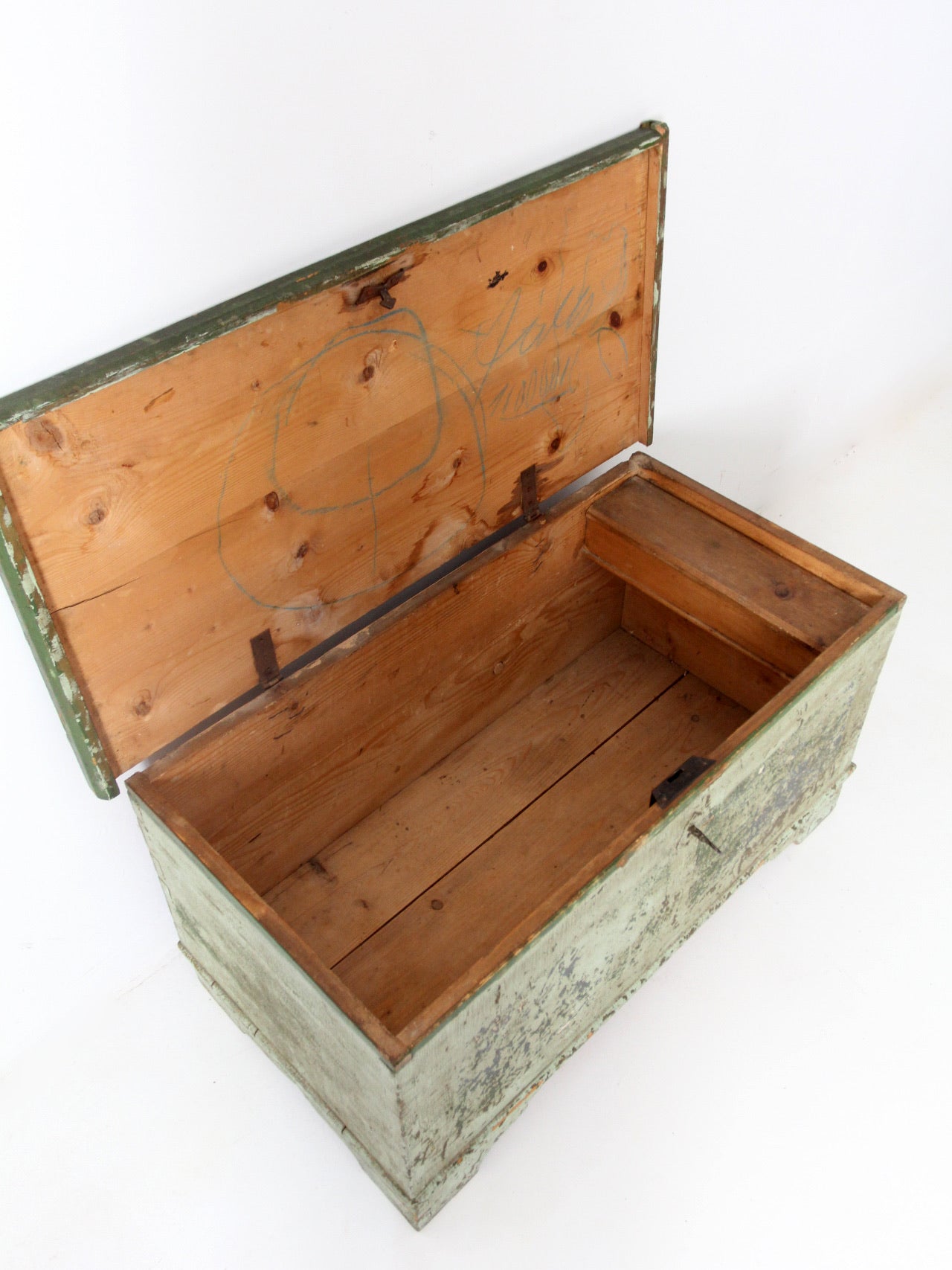 antique flat top wooden trunk