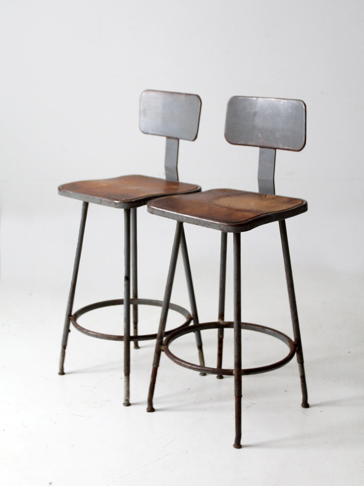 mid century industrial stools pair