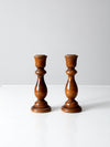 vintage wooden candlestick holders pair