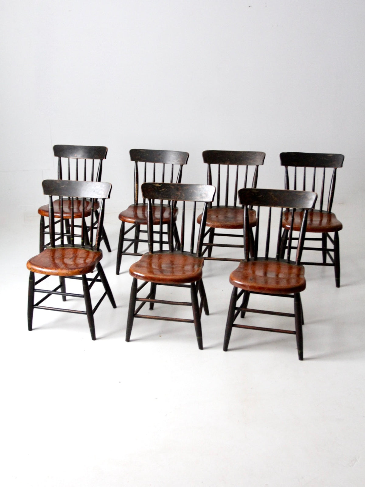 antique plank seat chairs,  set of 7