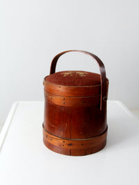 antique firkin with needlepoint lid
