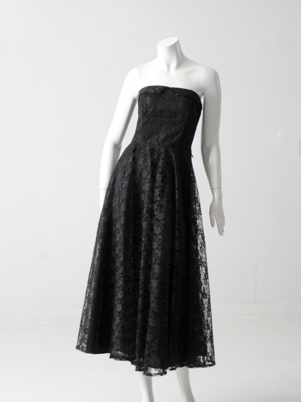 vintage 90s black lace strapless dress 86 Vintage