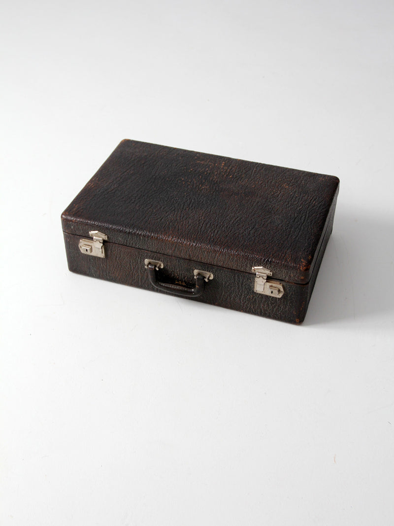 mid century black leather suitcase