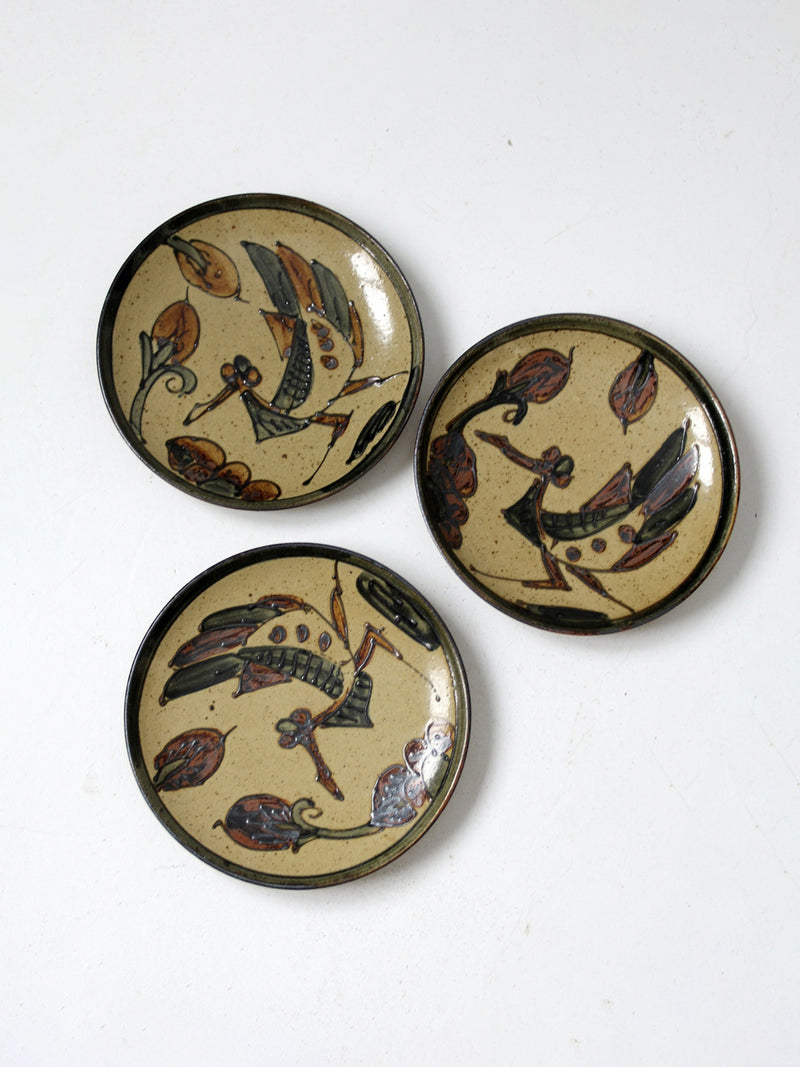 vintage studio pottery plates set of 3