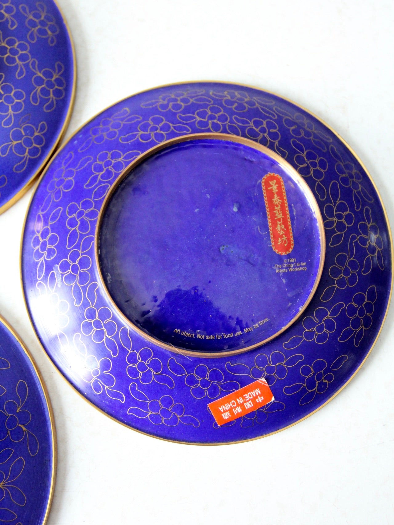vintage Ching-t'ai Ian Artist Workshop cloissone plates set/3