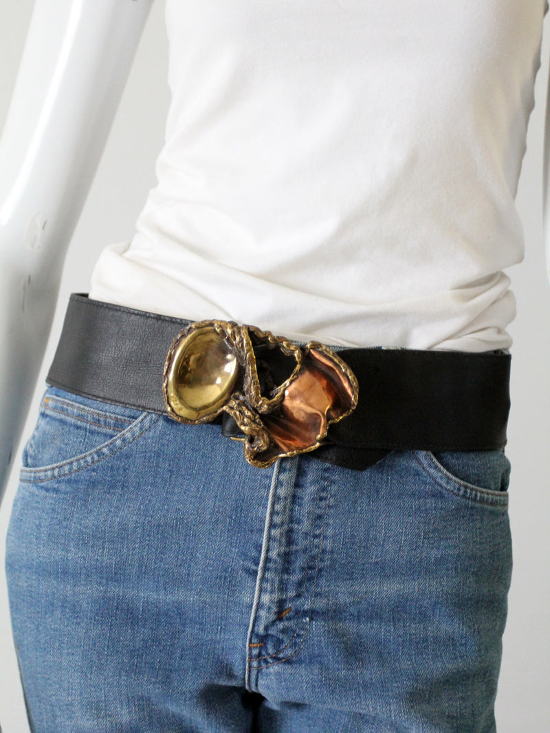 vintage wide belt with brutalist art buckle