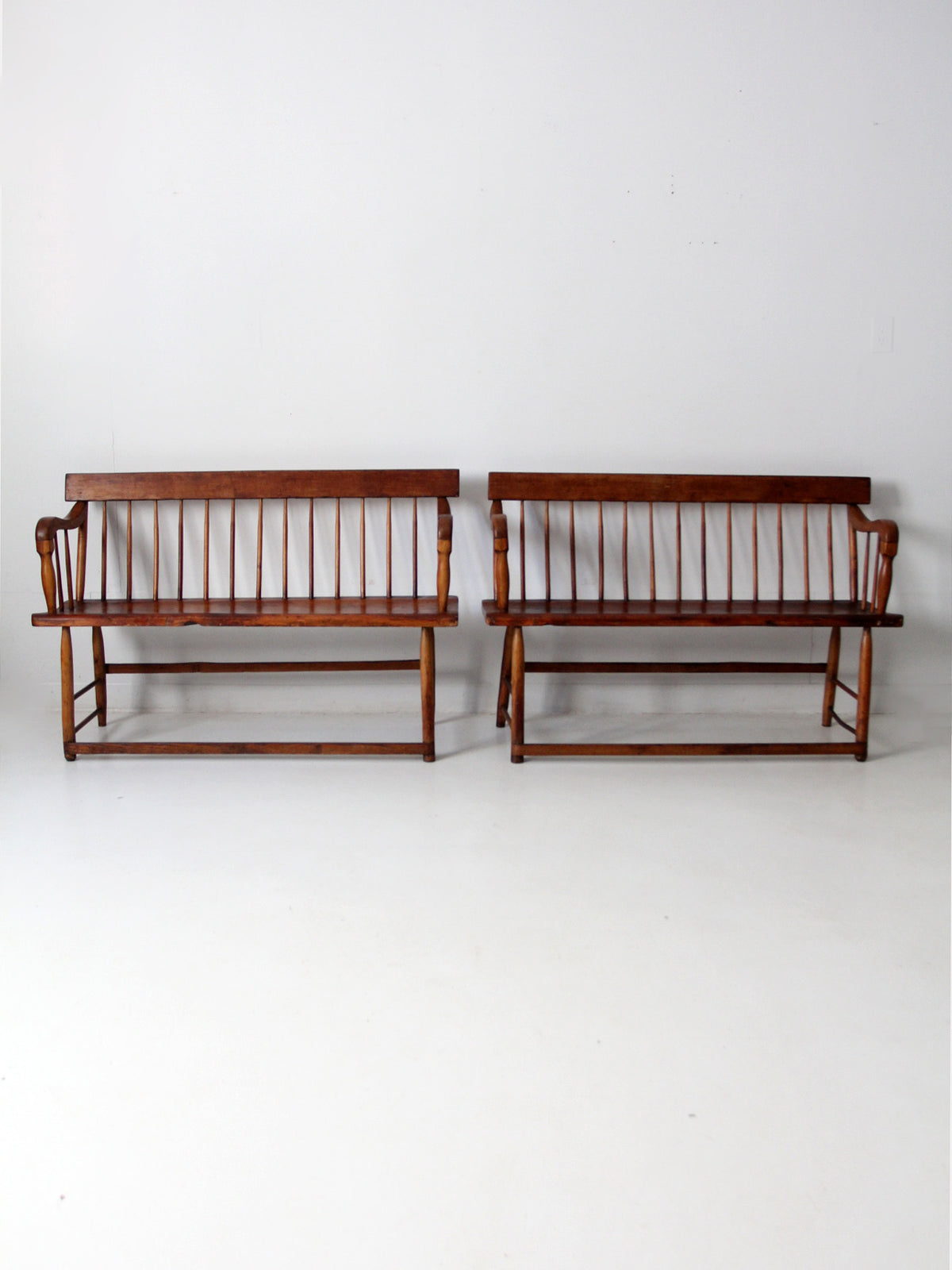 antique spindle back bench pair