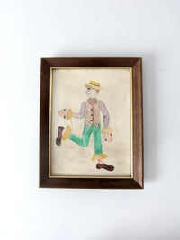 vintage framed clown art