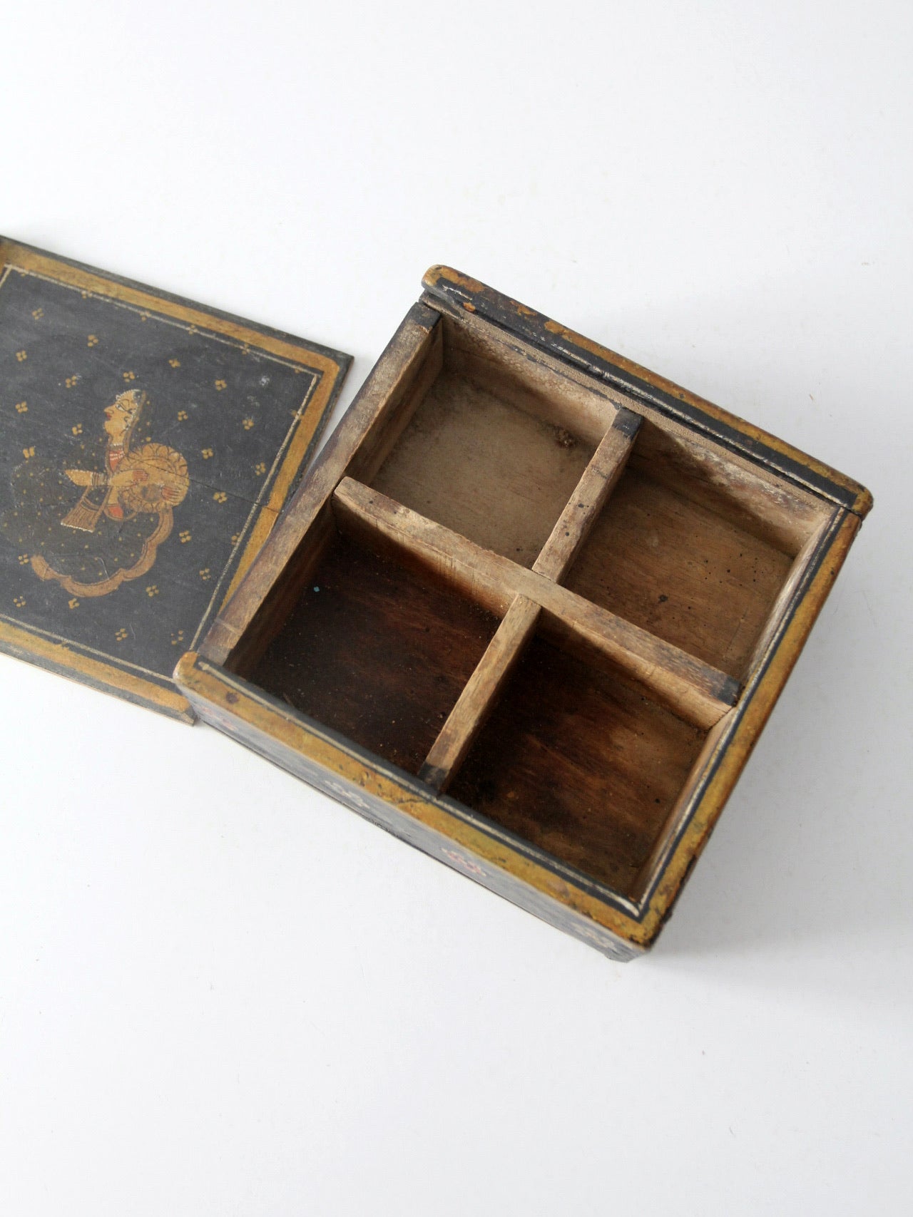 vintage painted wooden slide top box