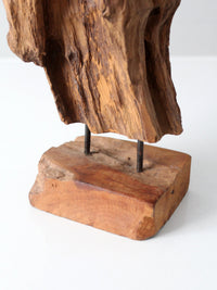 mid-century wood sculpture on stand