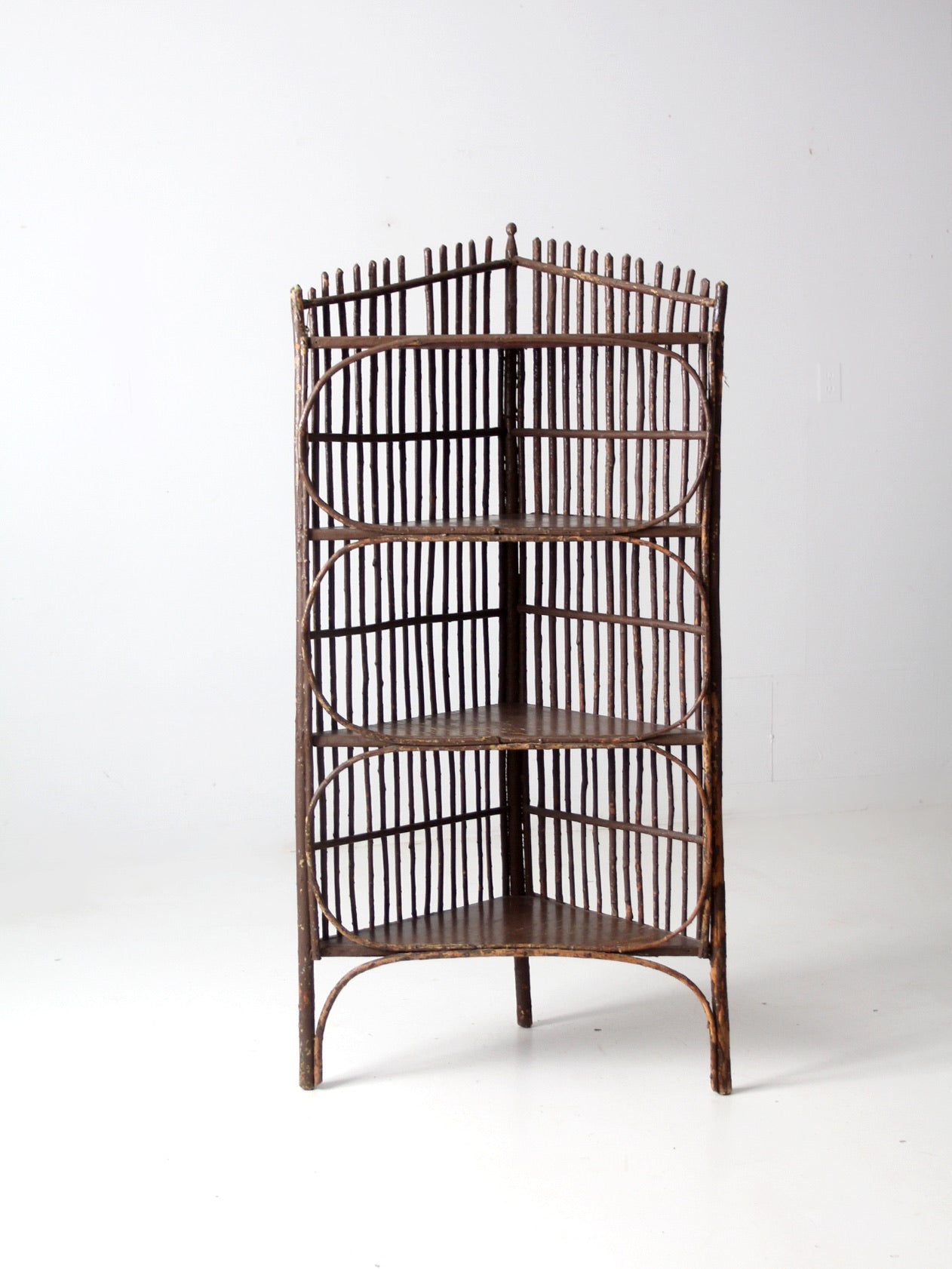 antique rustic twig corner shelf