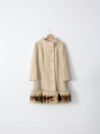 1960s boucle wool coat with fur trim