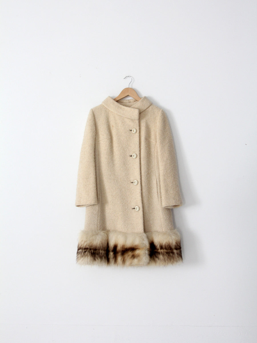 1960s boucle wool coat with fur trim