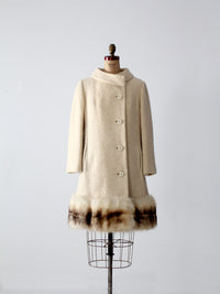 1960s boucle wool coat with fur trim