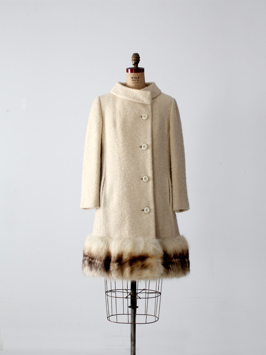 1960s boucle wool coat with fur trim