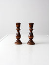 vintage turned wood candle holders pair