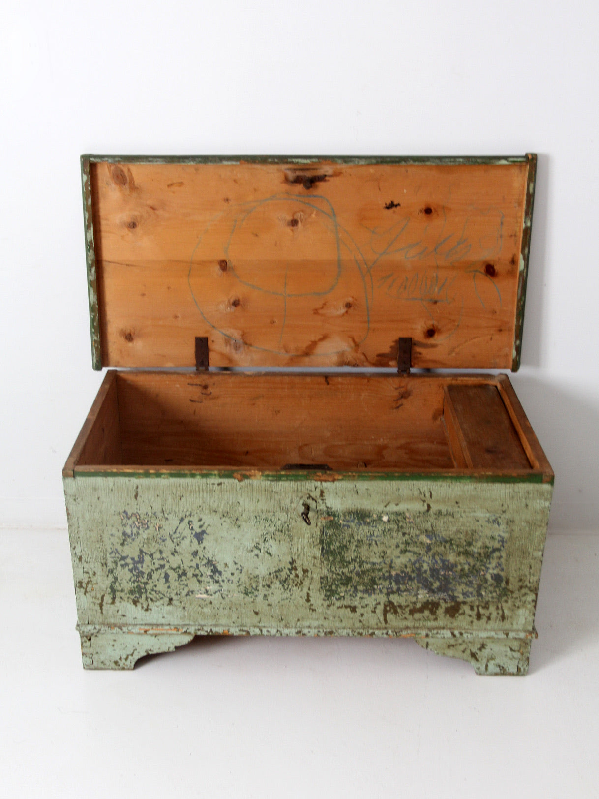 antique flat top wooden trunk