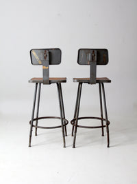 mid century industrial stools pair