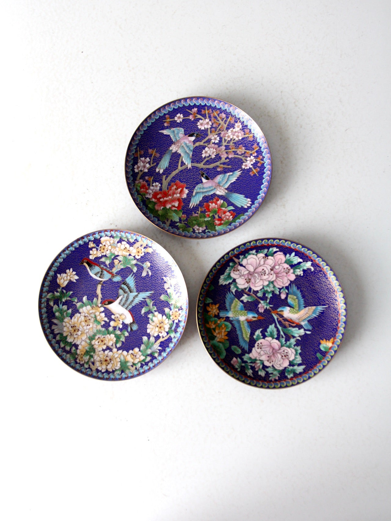 vintage Ching-t'ai Ian Artist Workshop cloissone plates set/3