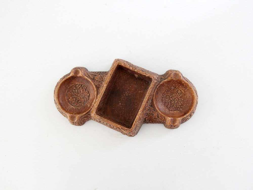 vintage syroco ash tray faux bois dish