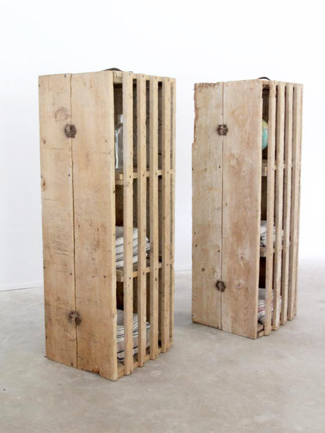 primitive wood farm crate pair