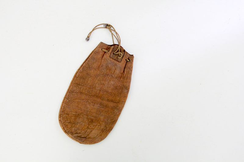 vintage drawstring leather coin bag