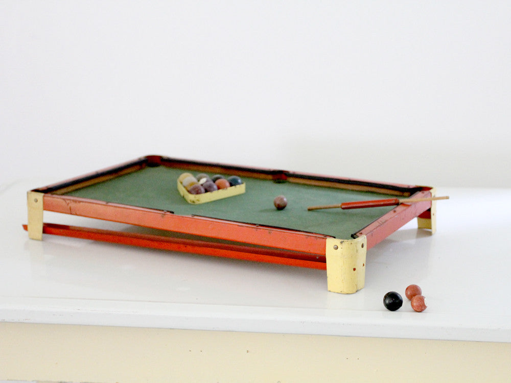 antique 1920's toy billiards table set