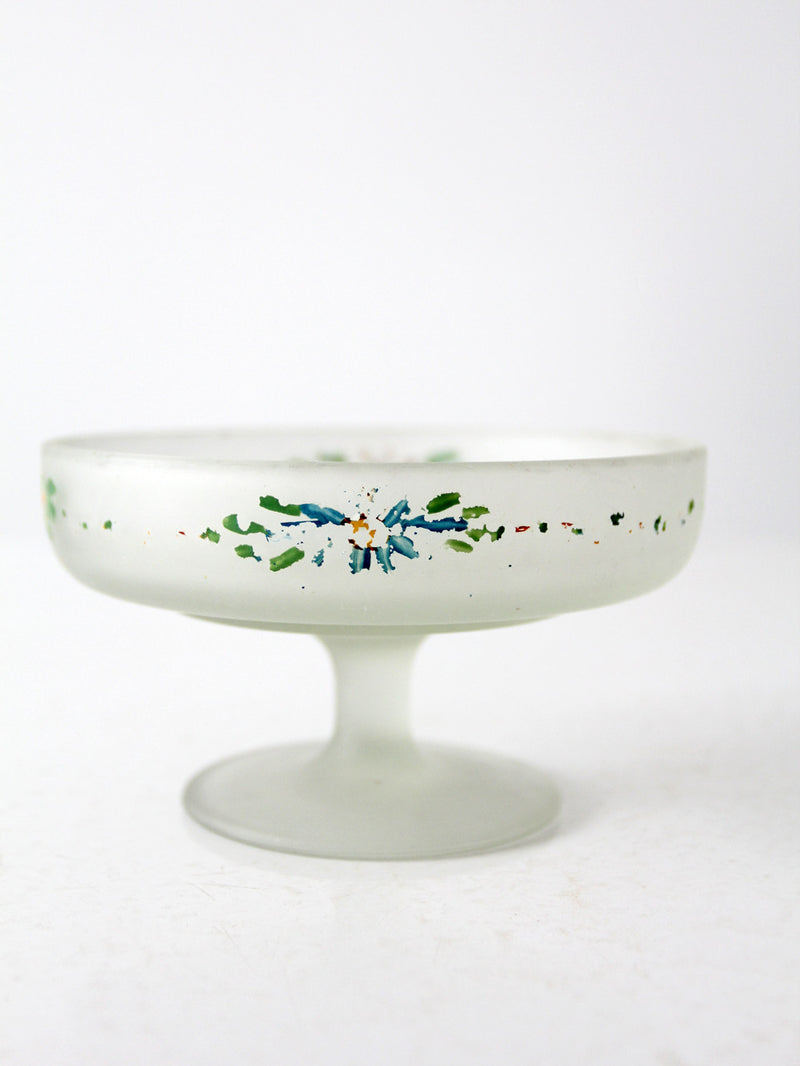 vintage 30s painted satin glass candy dish