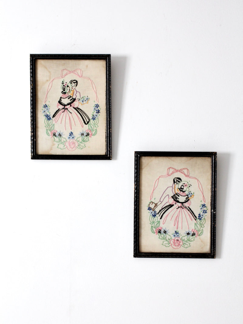 antique framed embroidery wall art