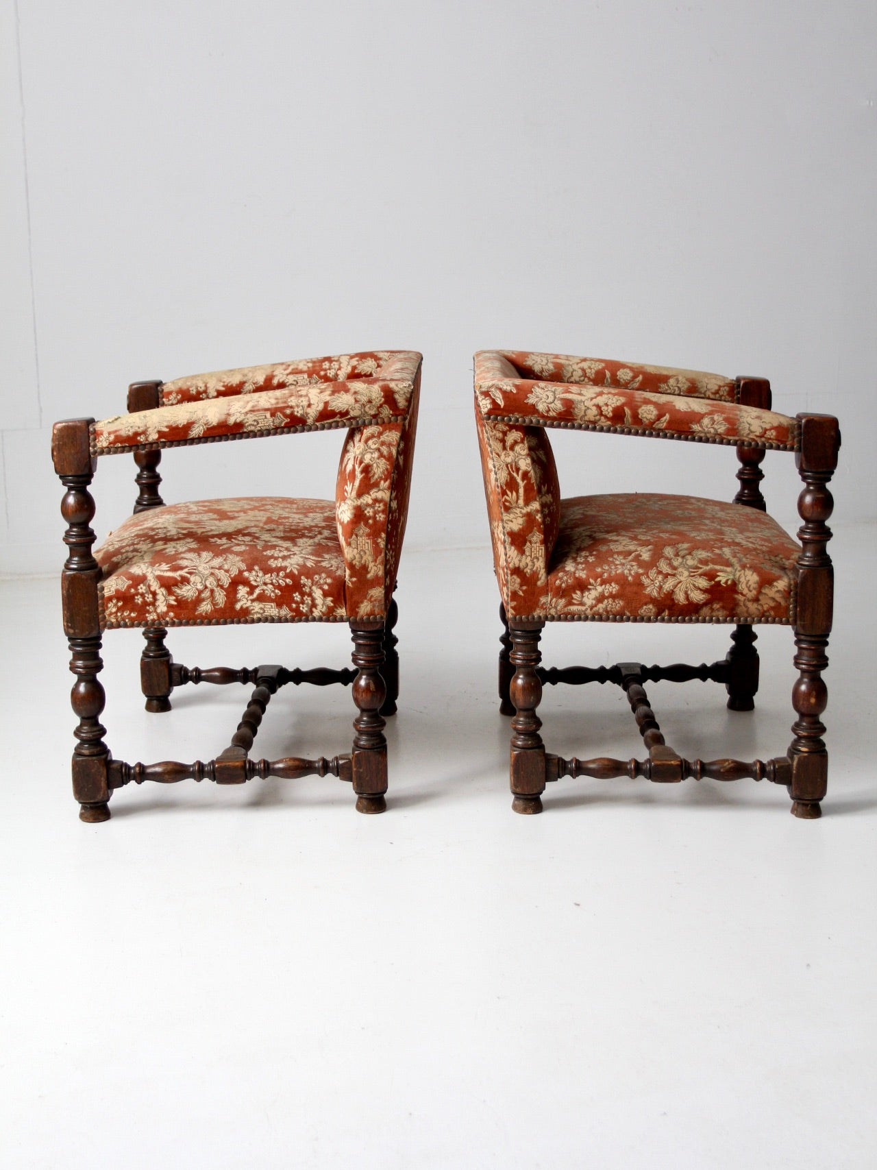 antique turned wood armchairs pair