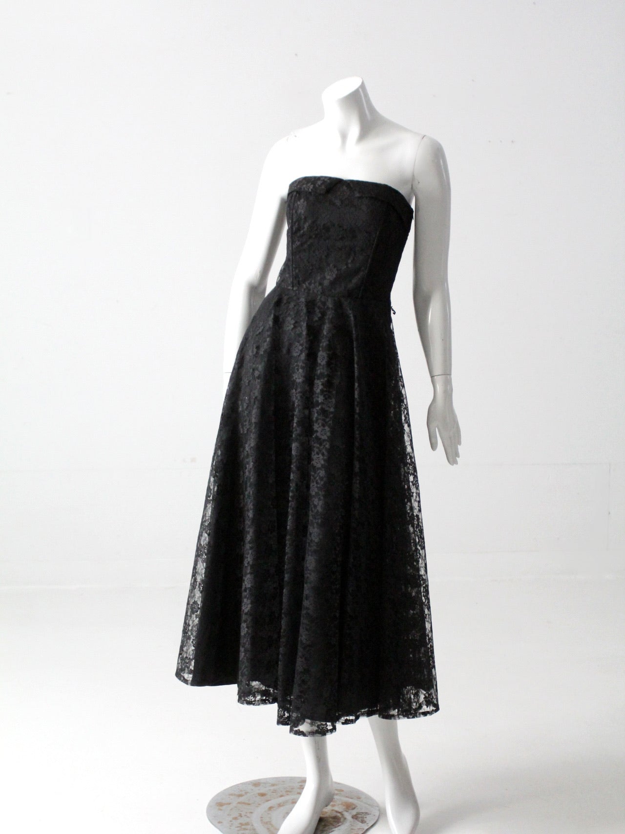 vintage 90s black lace strapless dress – 86 Vintage