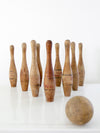 antique wood bowling game set