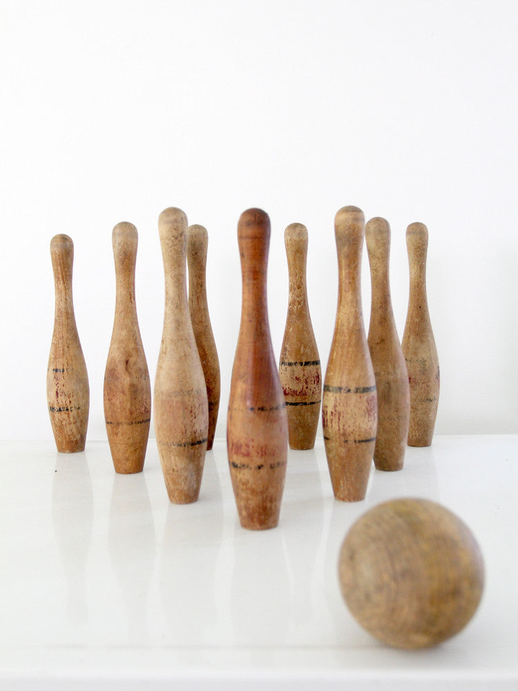 antique wood bowling game set